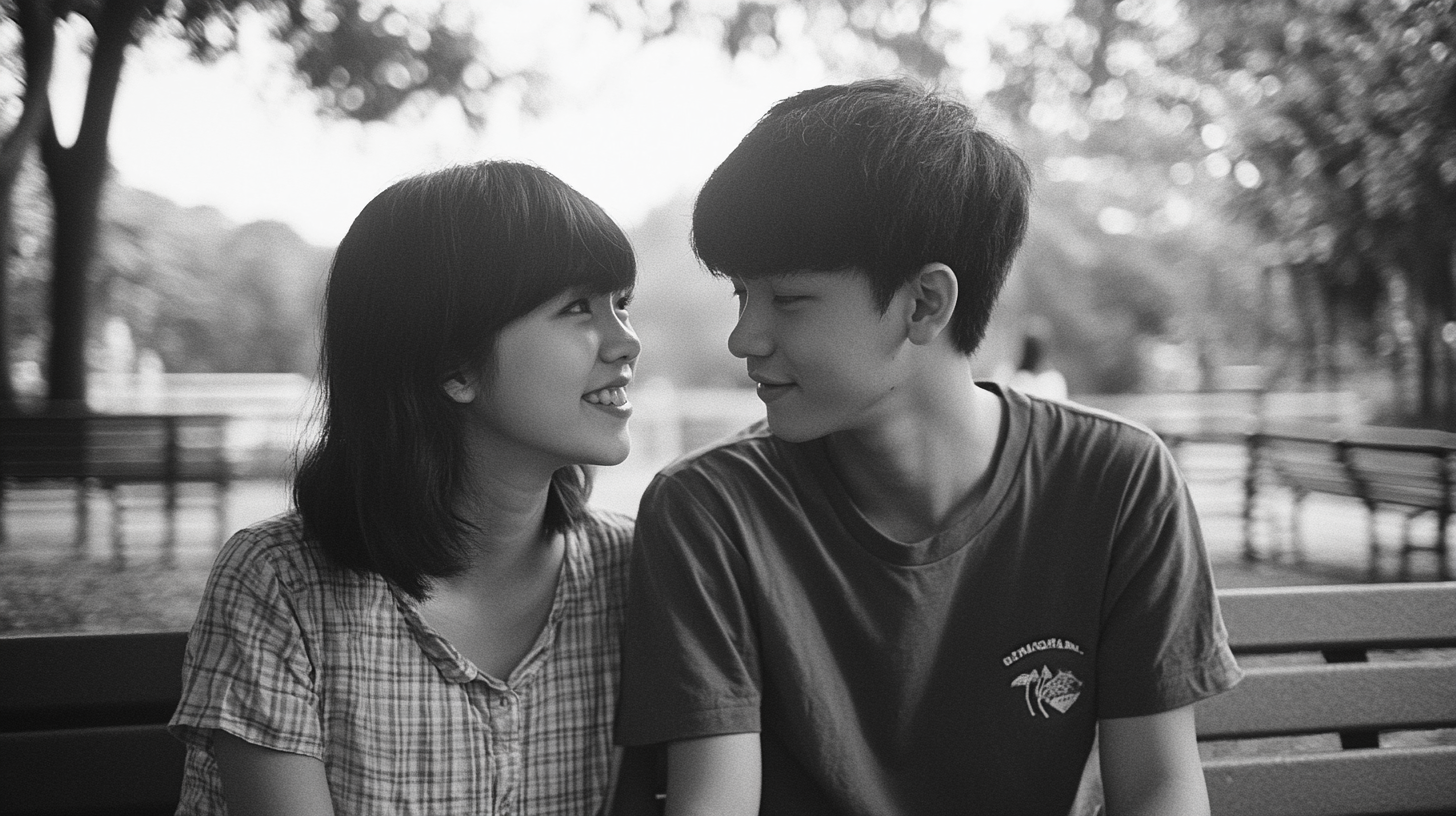 A happy Singaporean boy with his friend at park