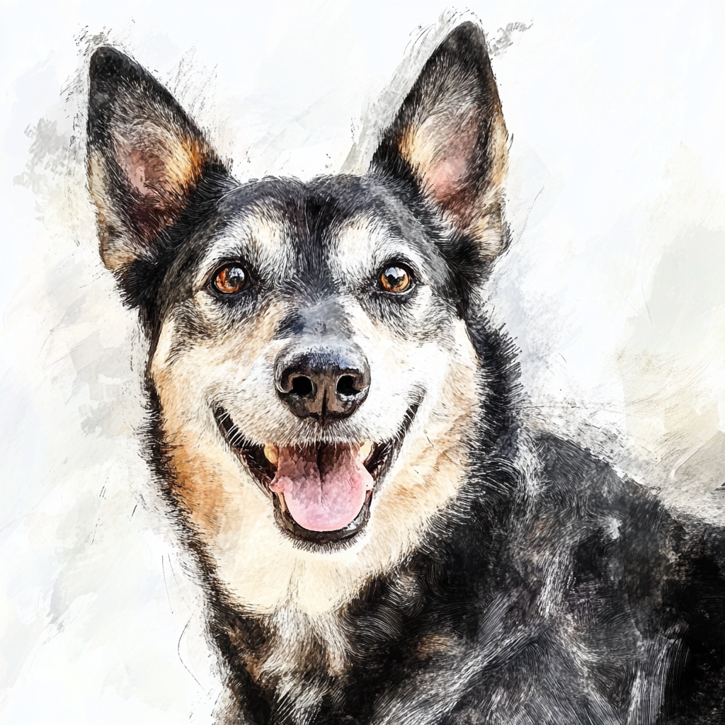 A happy adult dog painted in watercolor