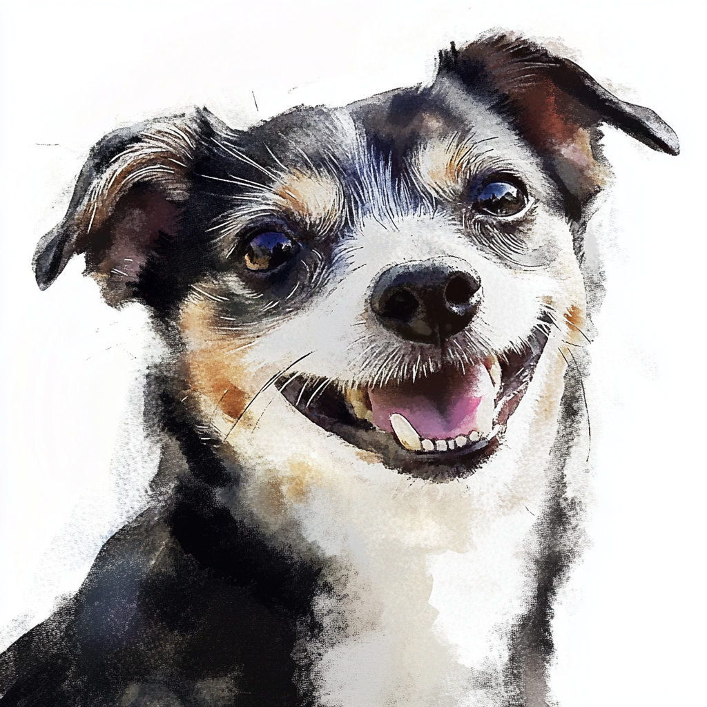 A happy dog painted with watercolors