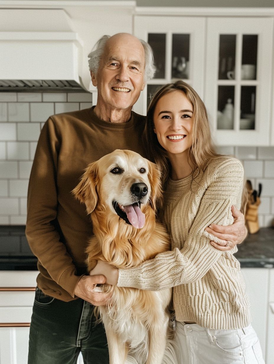 A happy family in the kitchen posing for photo