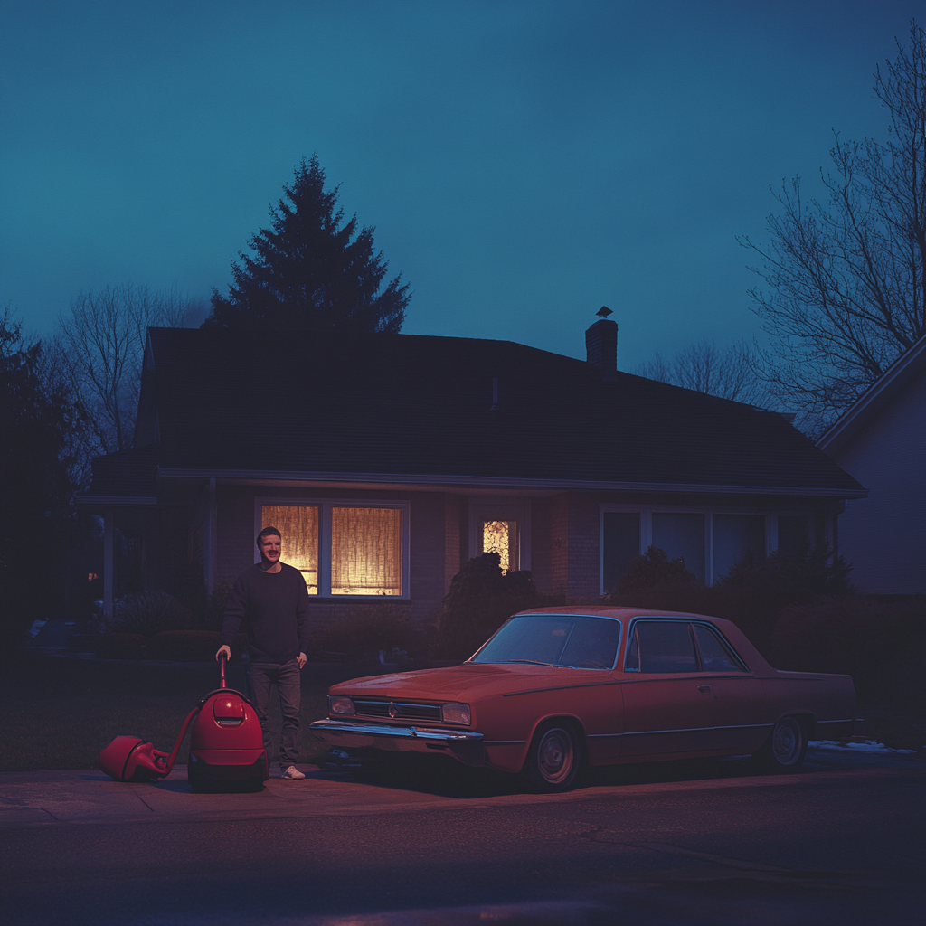 A happy man with car and house portrait.