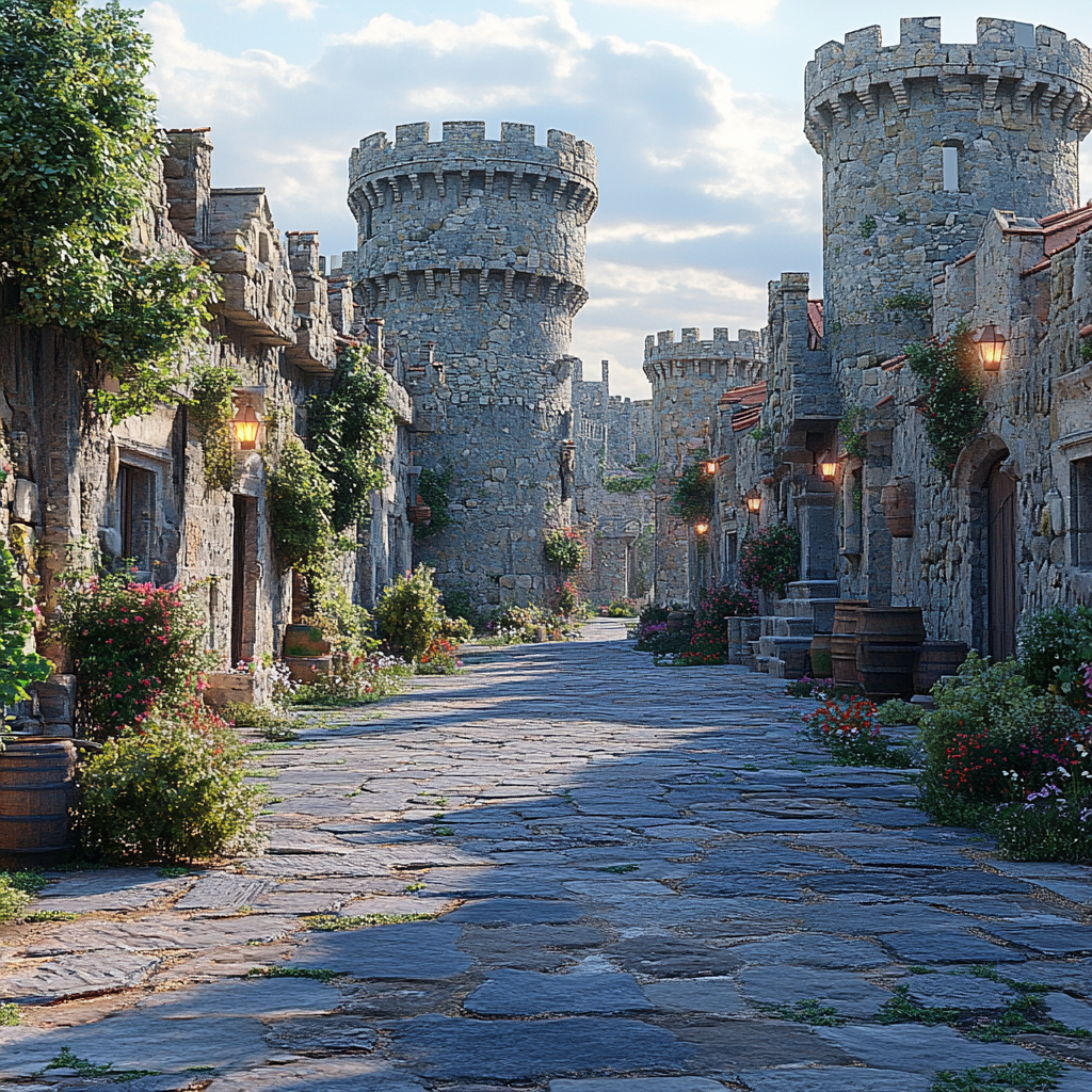 A highly detailed, photorealistic medieval Italian city.