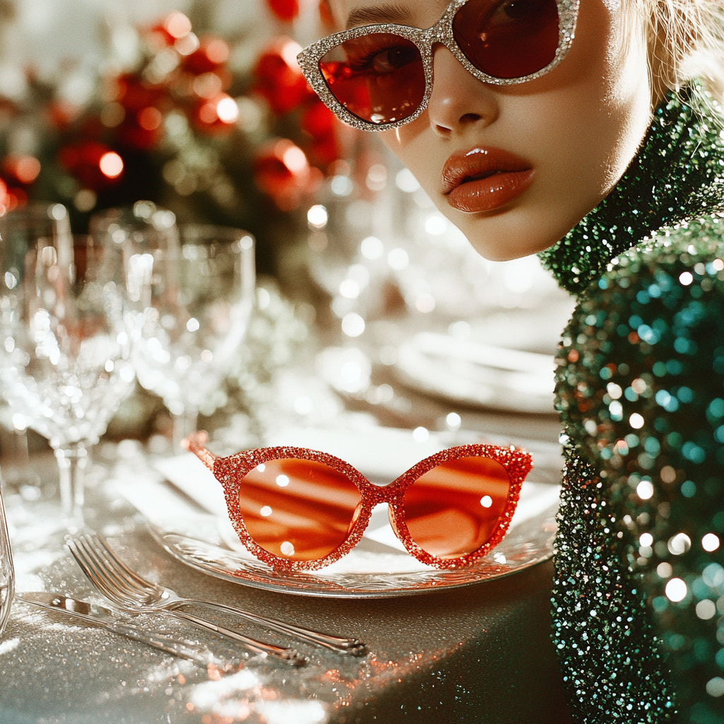 A holiday editorial featuring silver fabrics and fashion