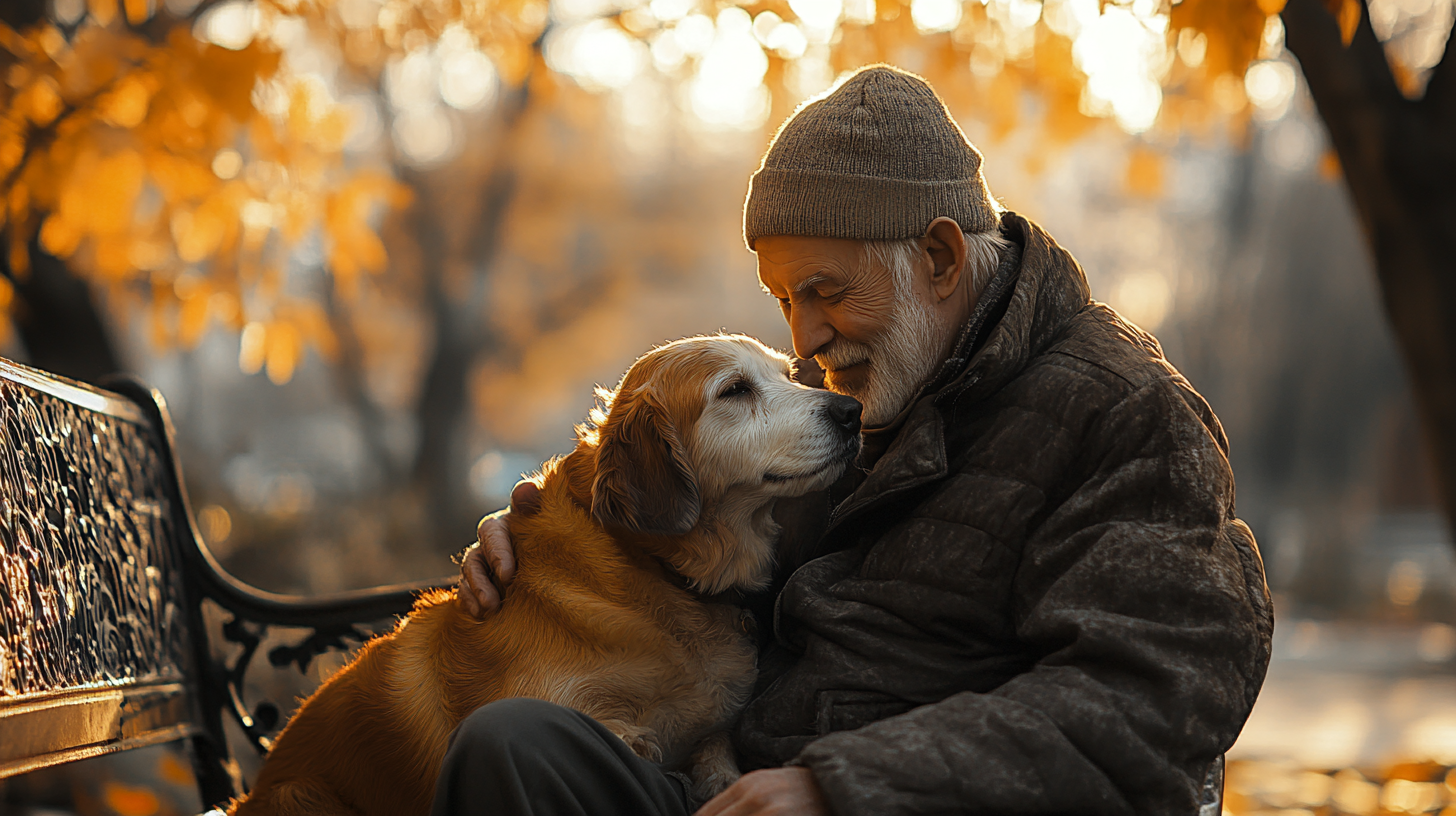 A kind old man with his loyal dog