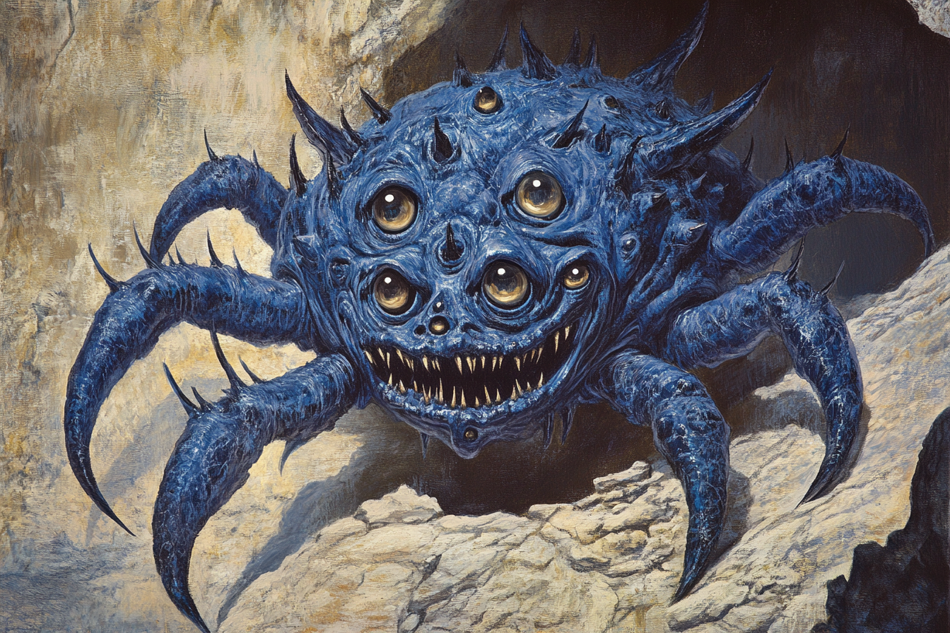 A large blue monster with multiple legs and eyes.