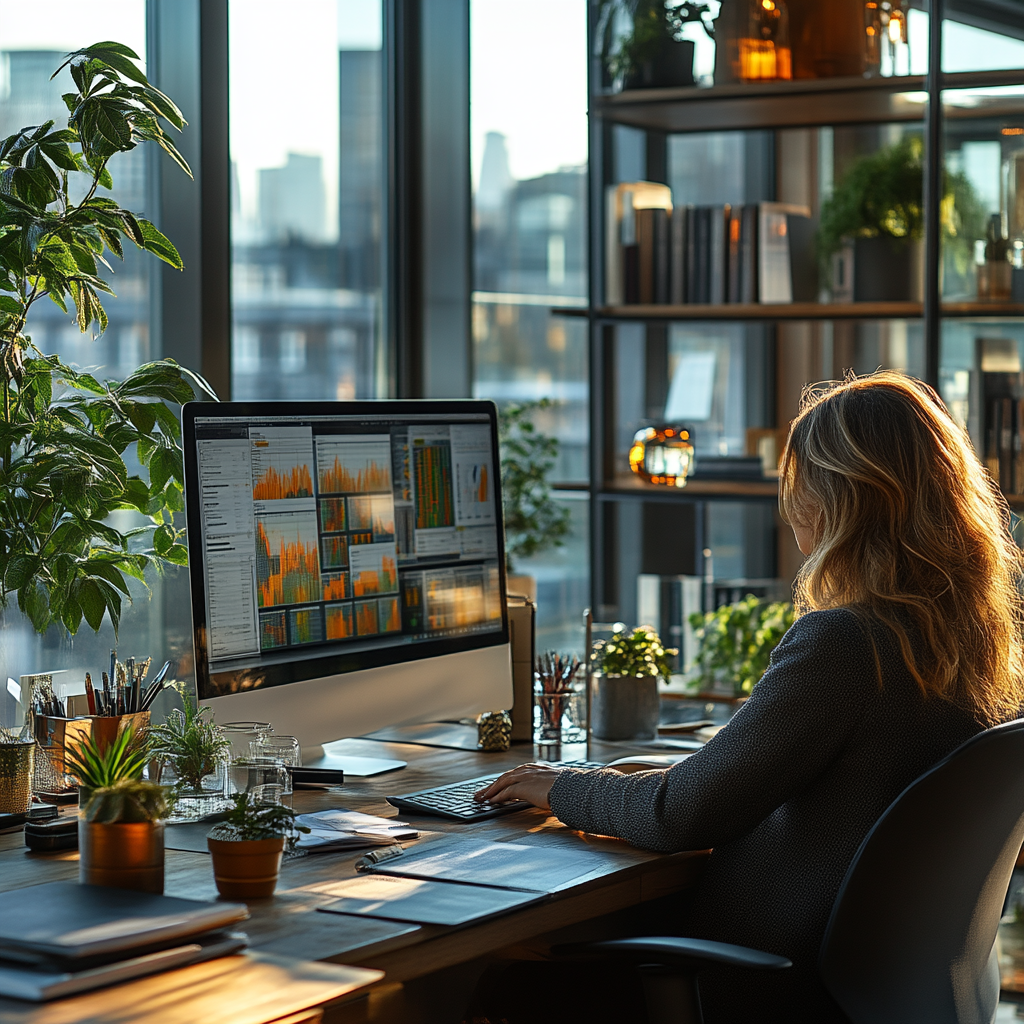 A lawyer at work in a modern office.