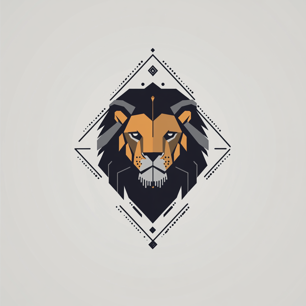 A lion's head in geometric logo design.