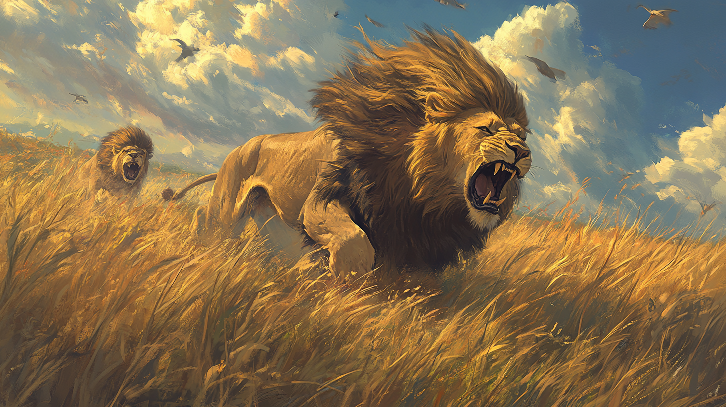 A lion attacking with mighty roar and sharp claws