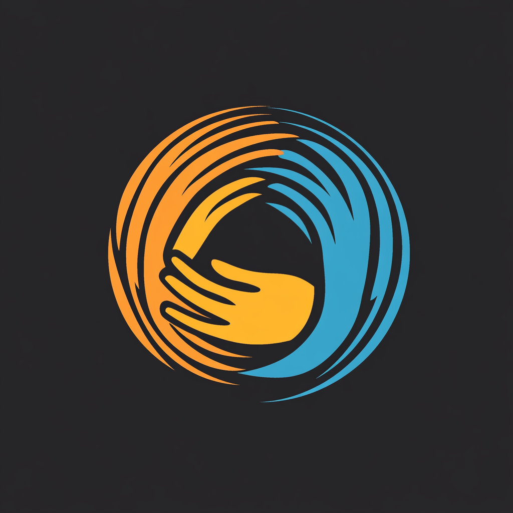 A logo of globe hugged by hands