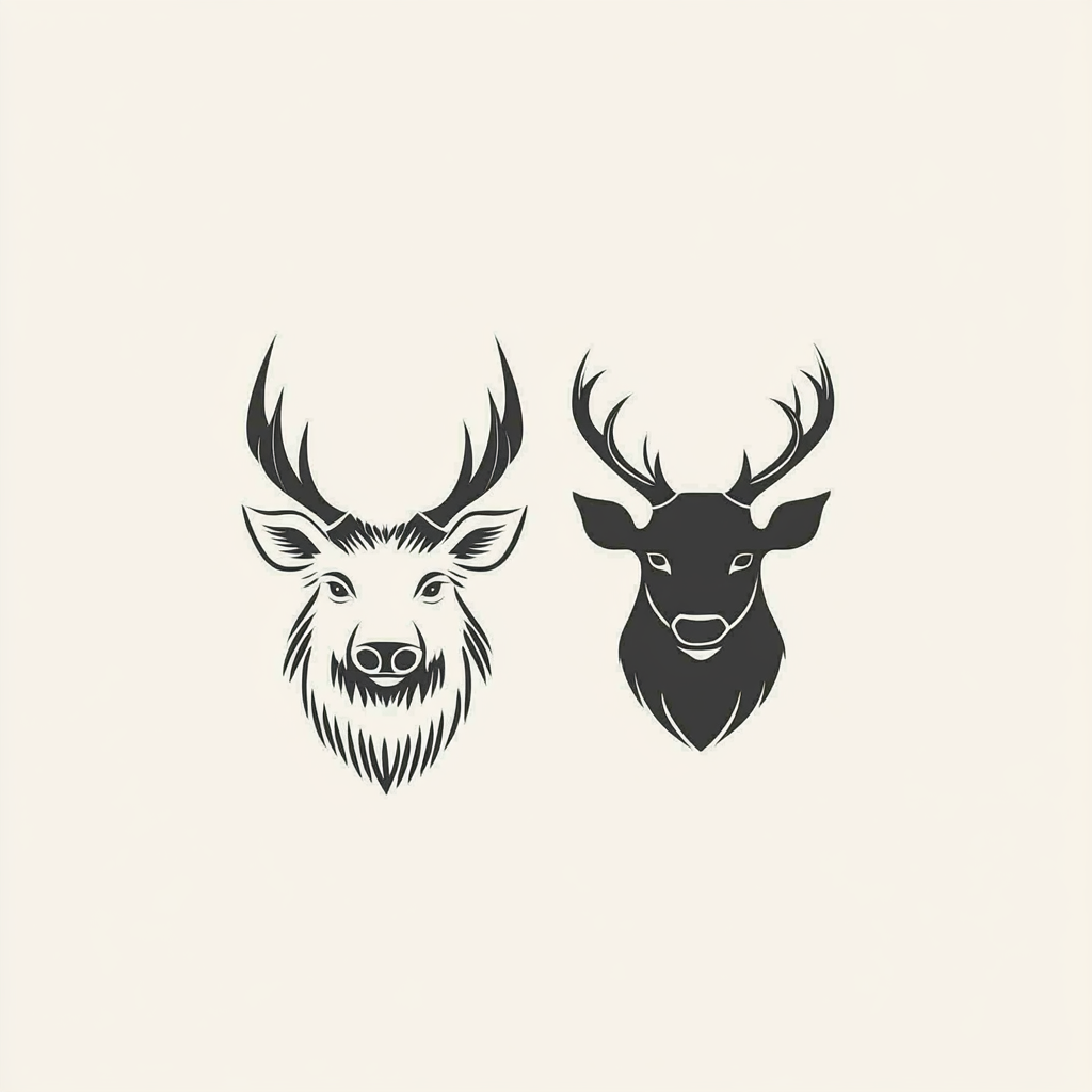 A logo with a boar and deer