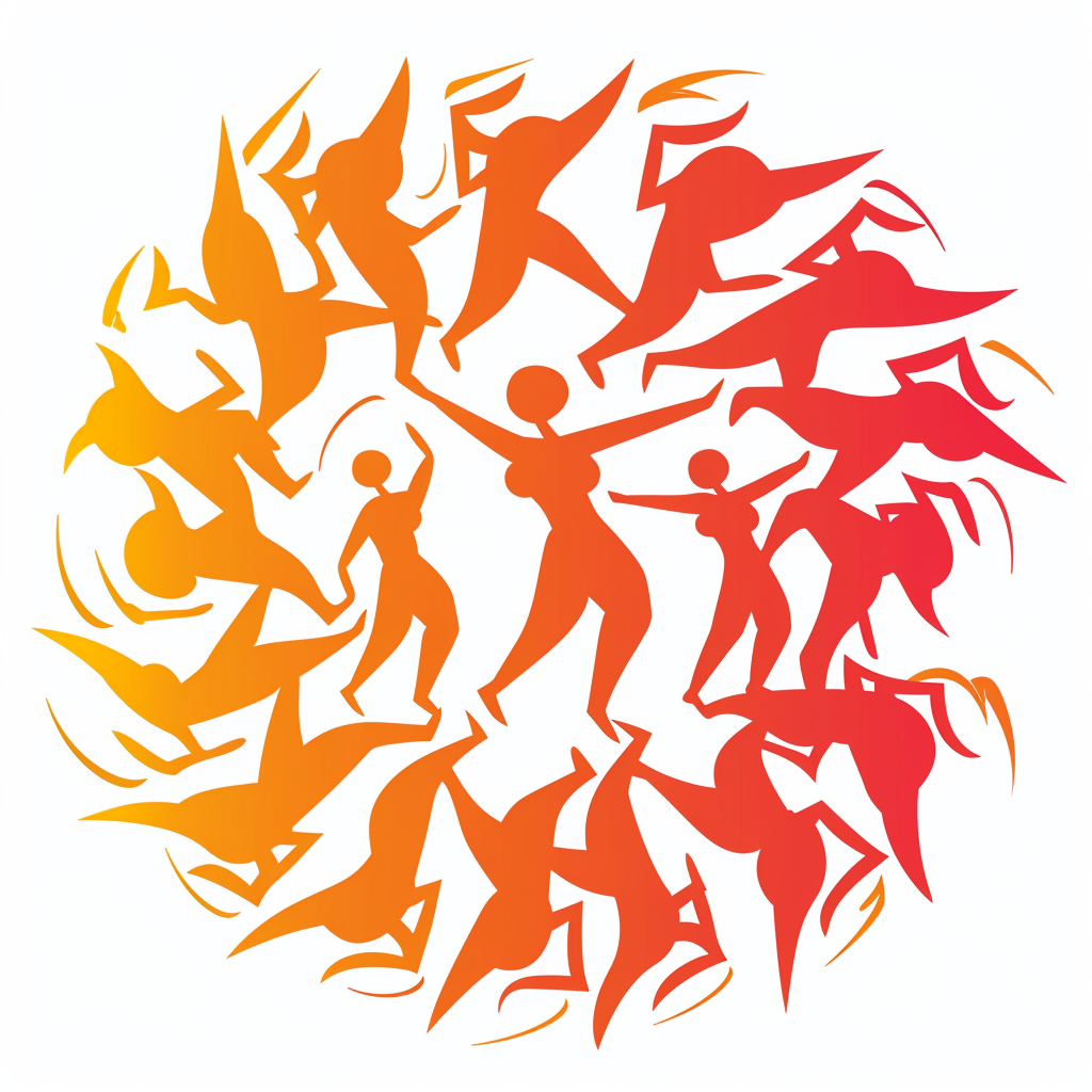 A logo with dancing people in a rave.