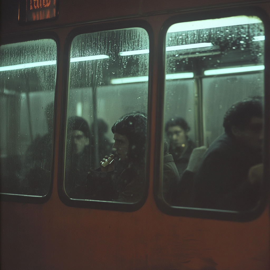 A lot of women smoking in a bus.