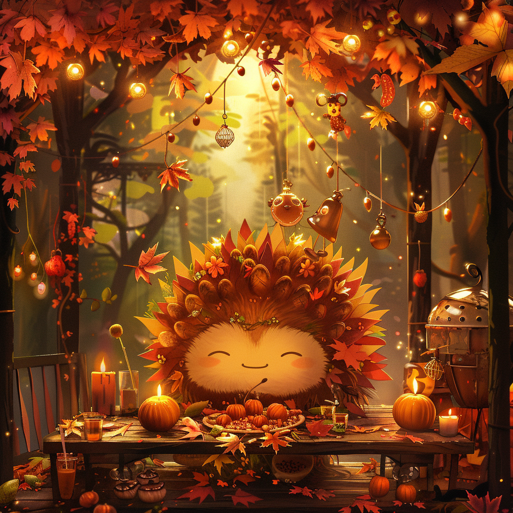 A magical chestnut celebrating autumn festival with friends