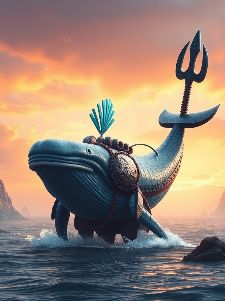 A majestic blue whale as a Titan warrior.