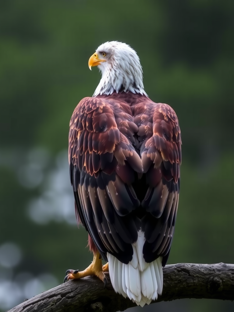 A majestic eagle flying away gracefully.