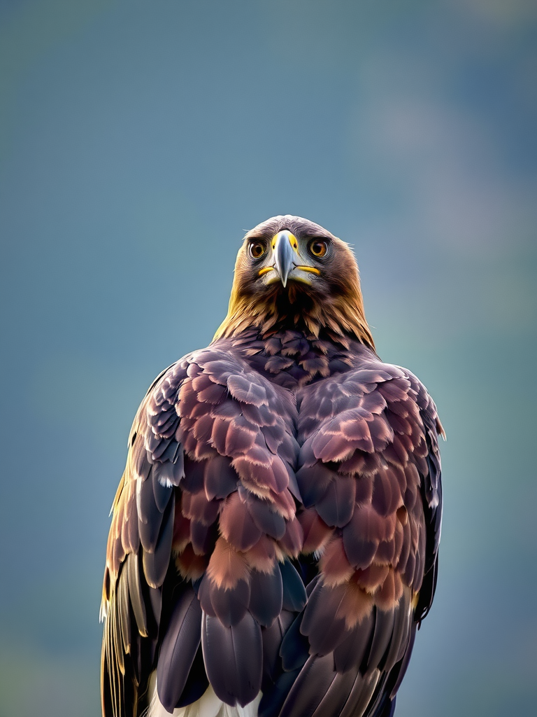 A majestic eagle with its back turned.