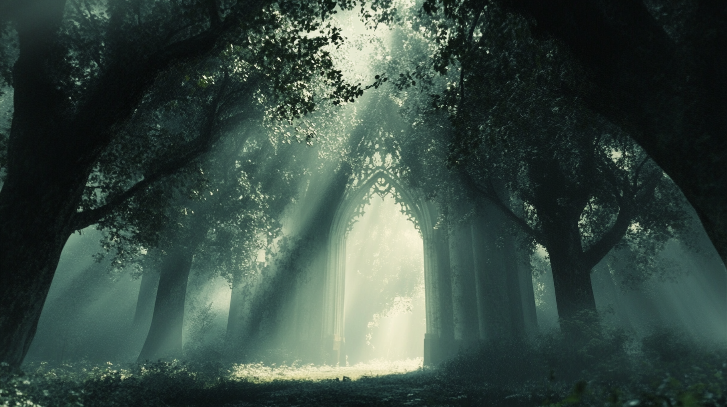 A majestic forest cathedral with hauntingly beautiful atmosphere.