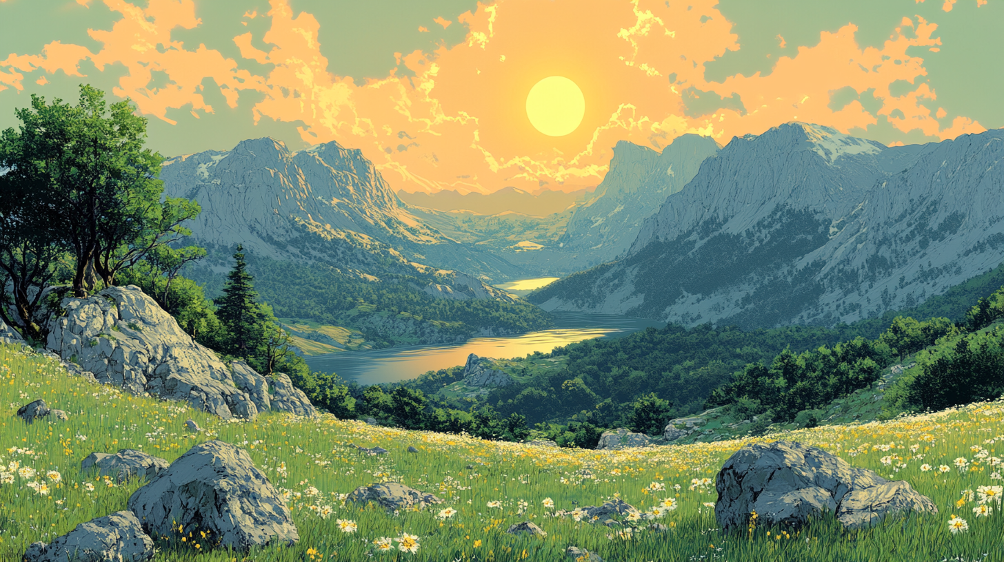 A majestic mountain range in a fantasy world.