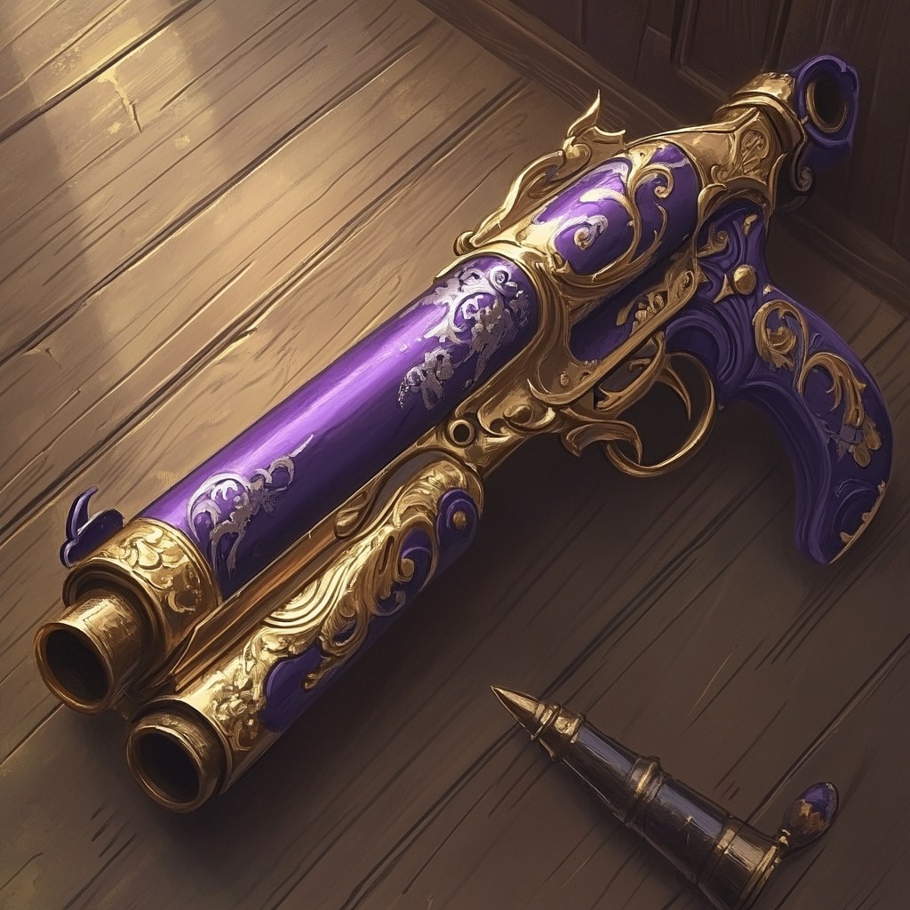 A majestic purple gun with golden glow