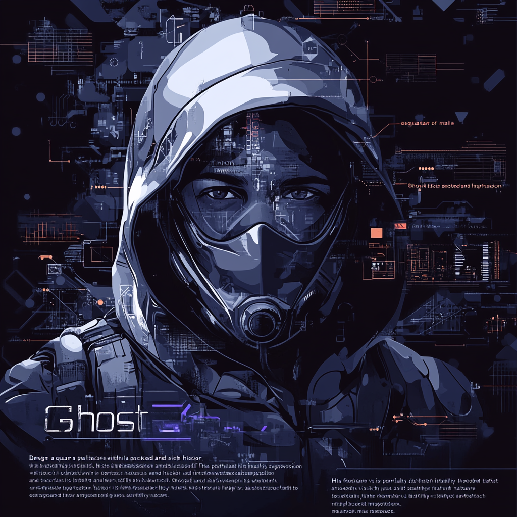 A male hacker ghost in high-tech gear