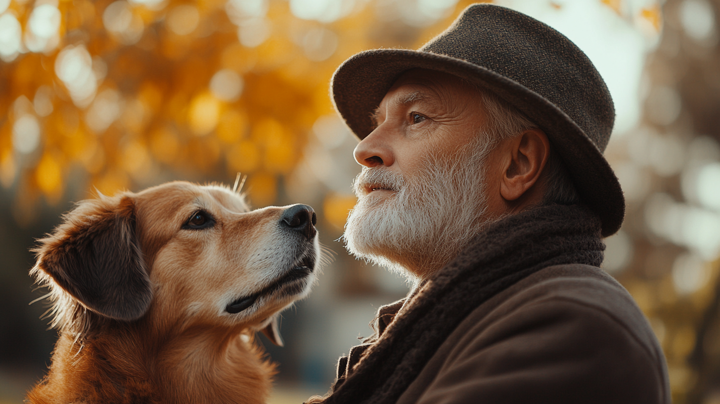 A man and his dog grow old together