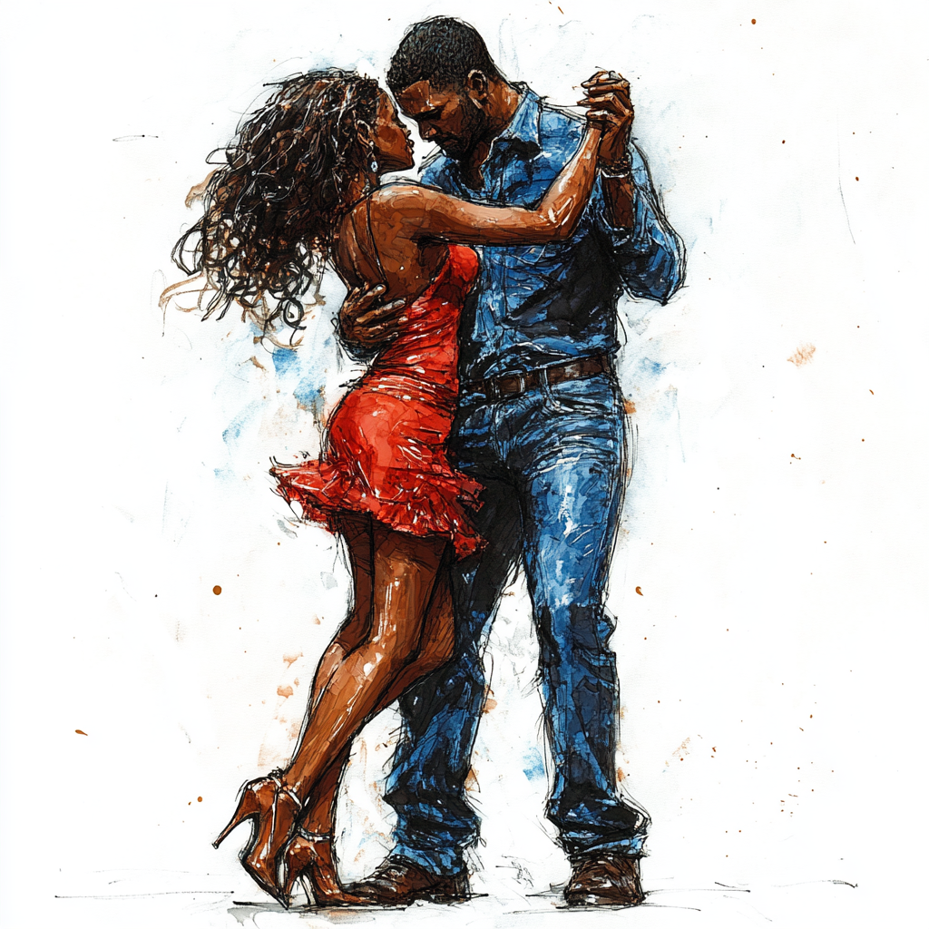 A man and woman dancing romantically in sketch art