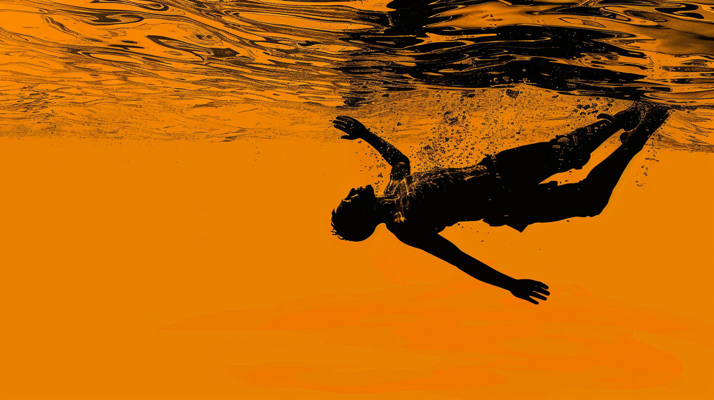 Black Silhouette of a man in water