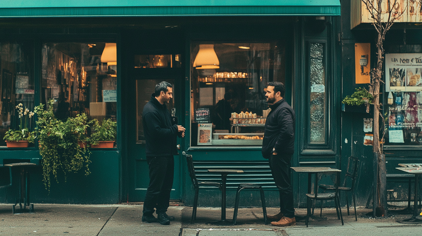 A man in black asks New York man.