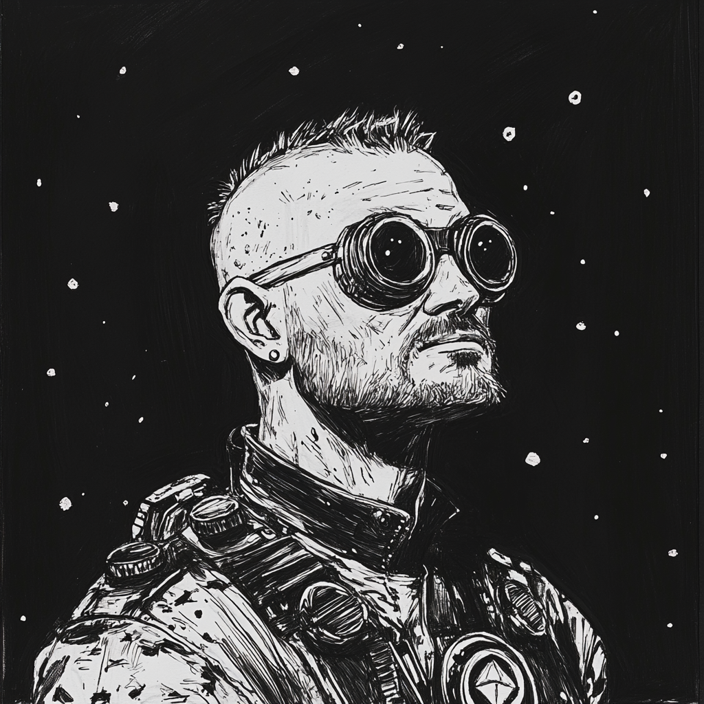 A man in sci-fi outfit with goggles