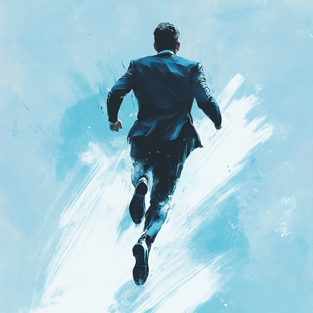 A man in suit running to reach dreams