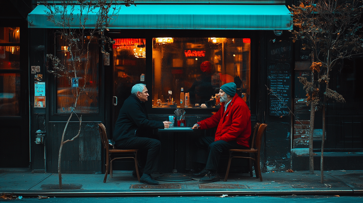 A man interviews old man in New York.