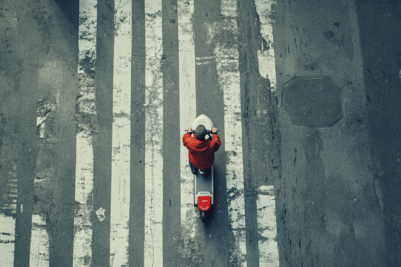 A man speedily riding electric scooter in NYC