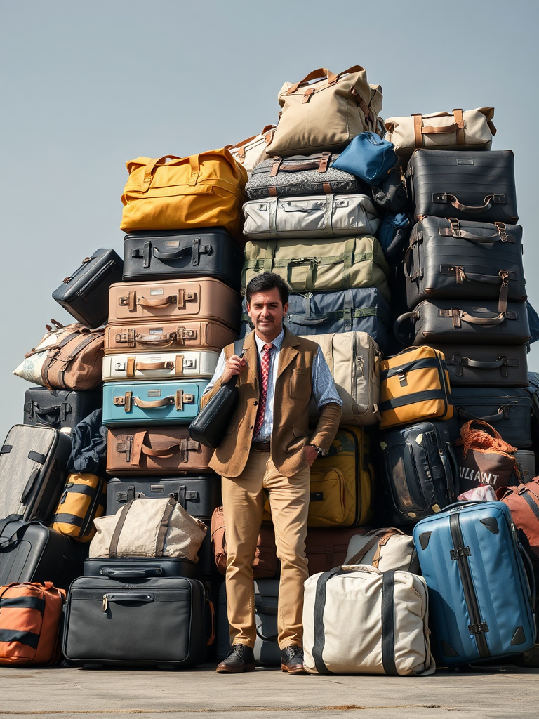 A man with many suitcases and bags.