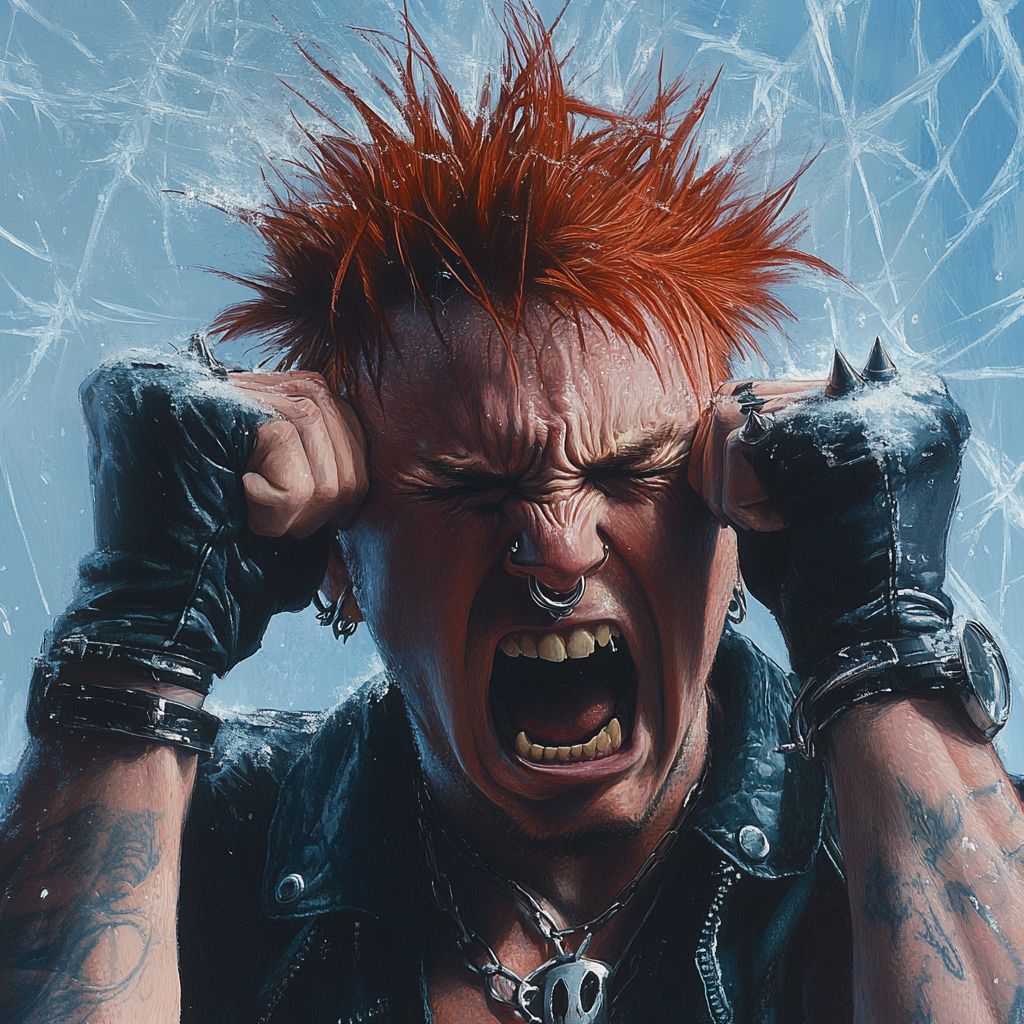 A man with red hair smashing head on ice