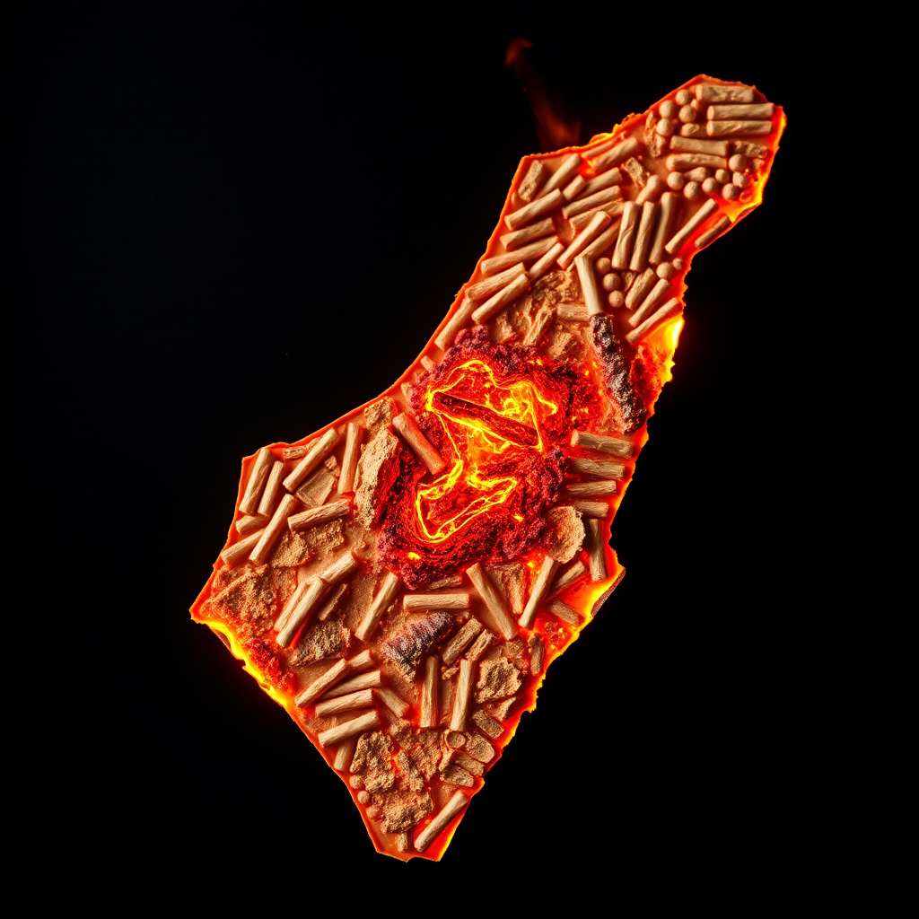 A map of Israel made of burning matches