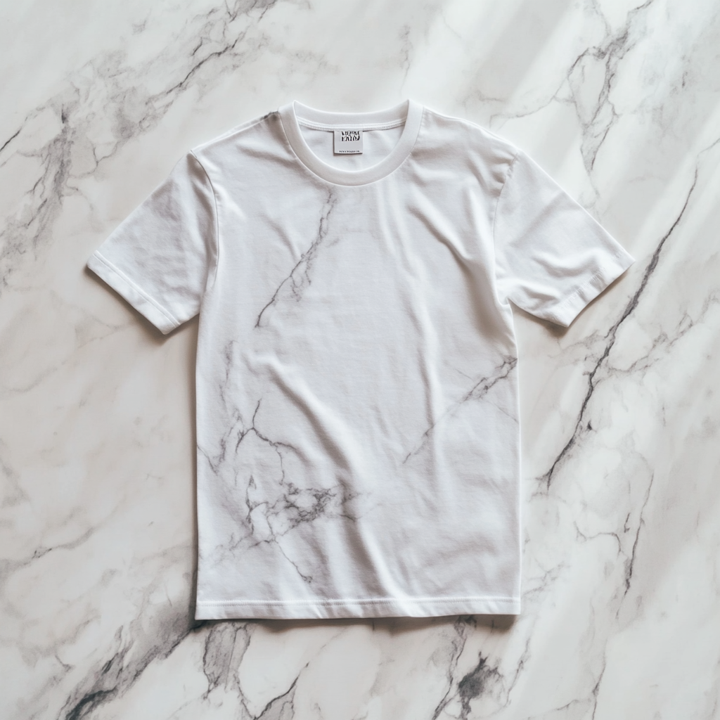 A marble table with t-shirt in soft light