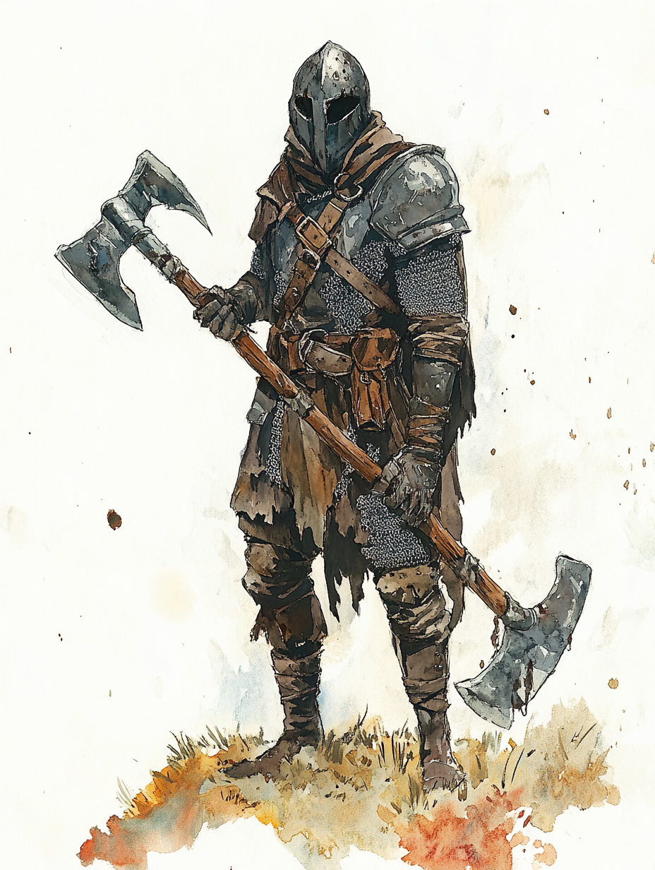 A medieval deserter with an axe and chainmail.