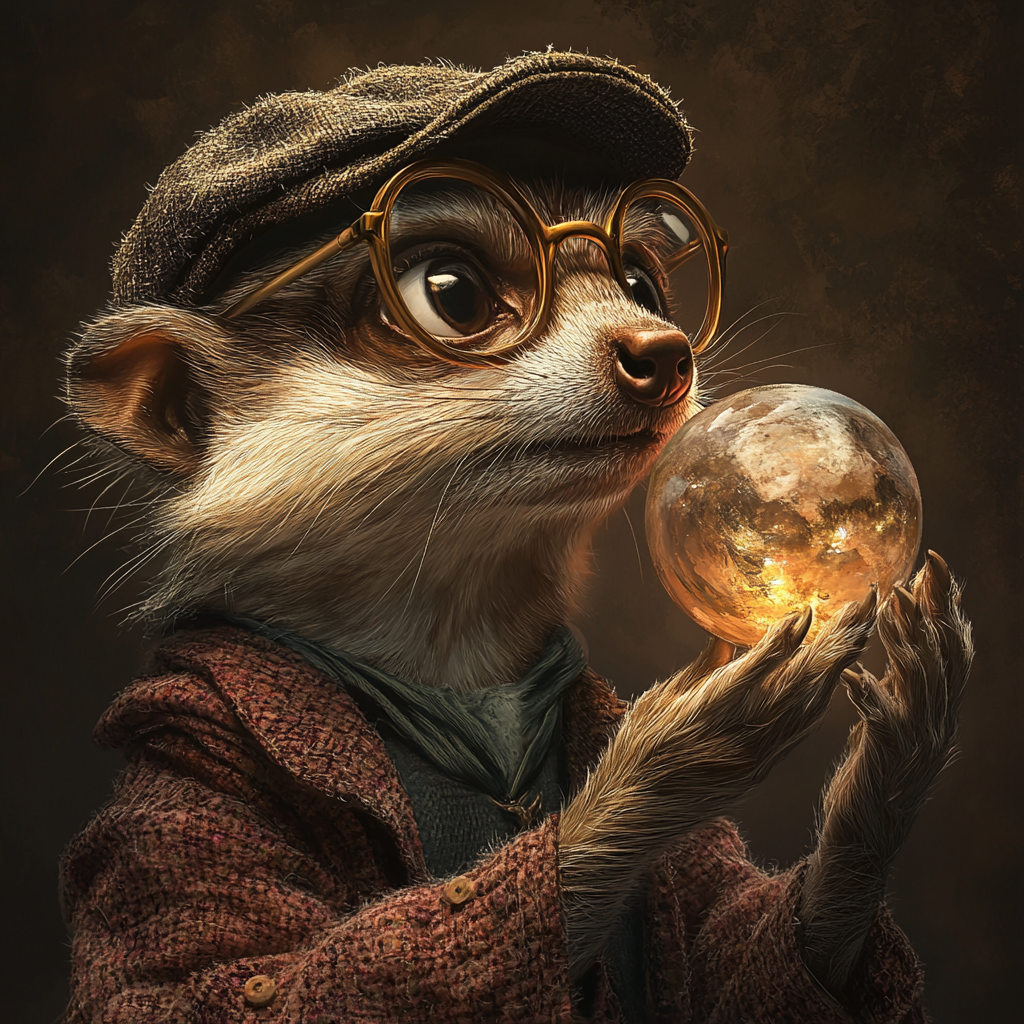 A meerkat in glasses eats magical orb