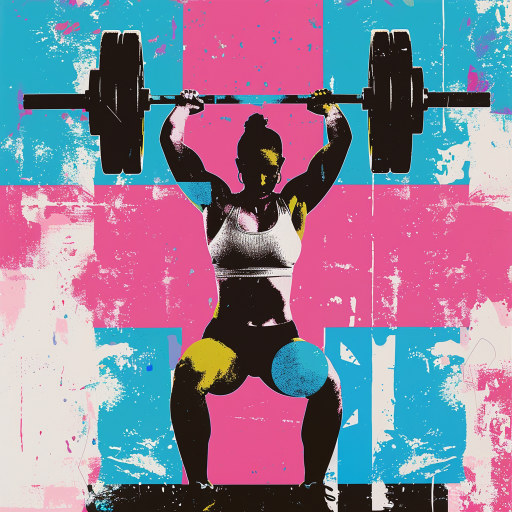 A minimalist collage of a female weight lifter.