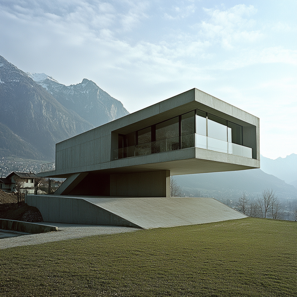 A modern villa with L-shaped balcony in Switzerland