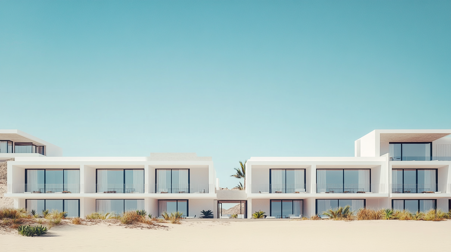 A modern white hotel series near the beach