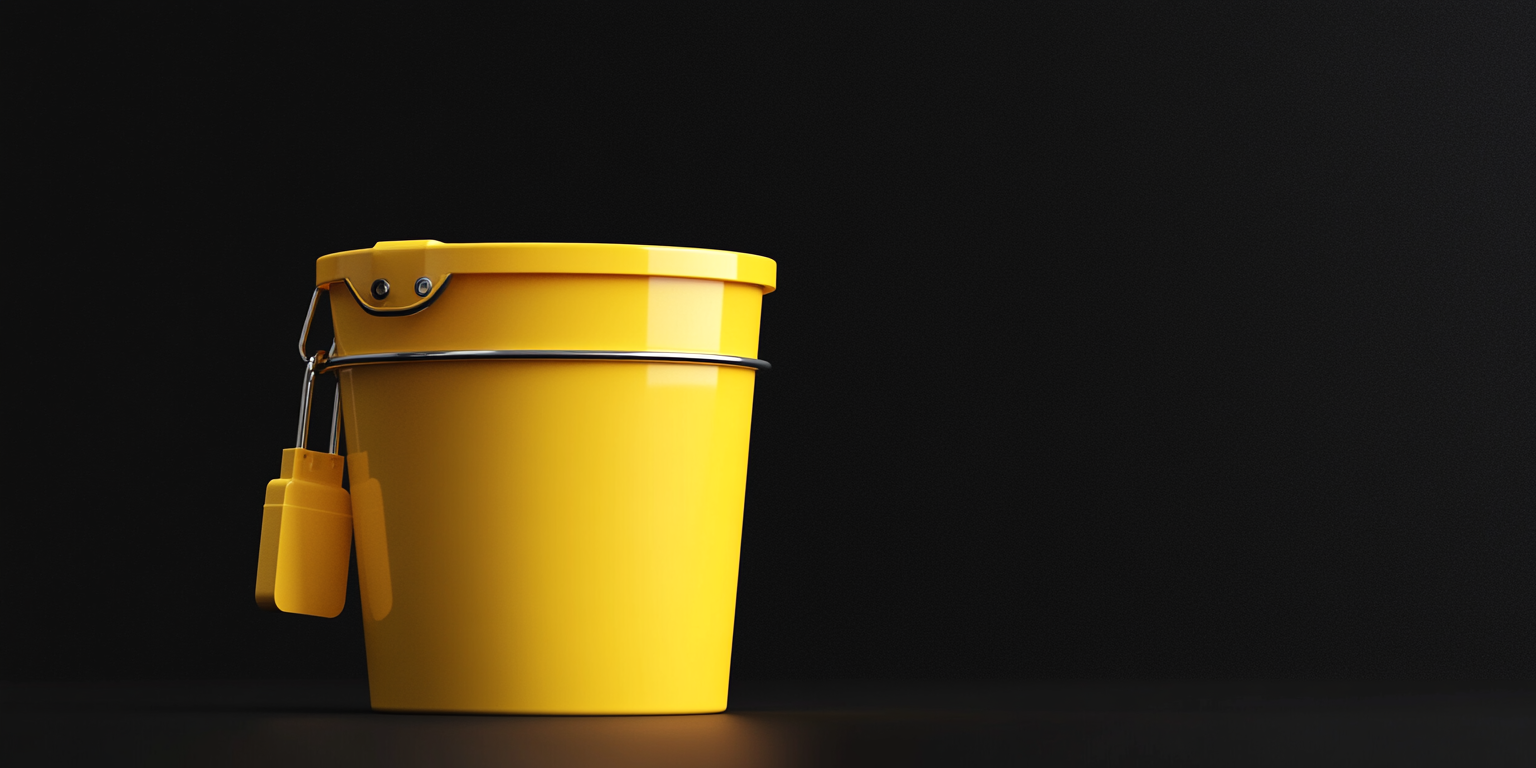 A modern yellow locked bucket on clean black background