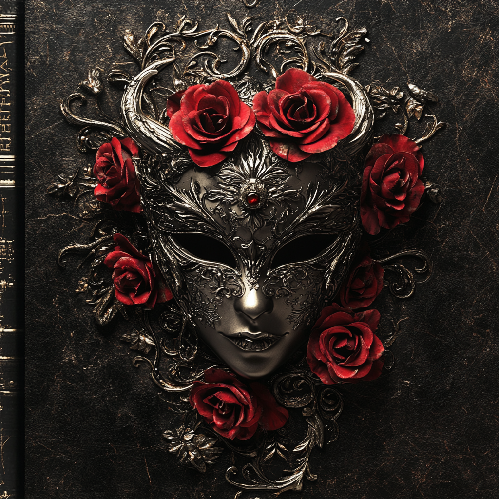 A mysterious book cover with red roses.