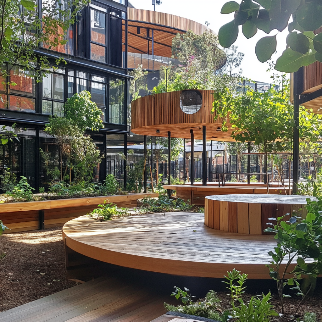 A nature-inspired garden with study area at RMIT