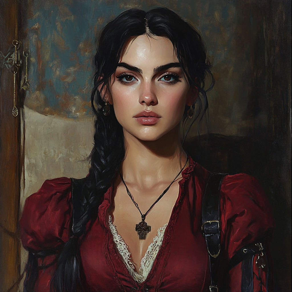 A noble slavic woman in red blouse portrait