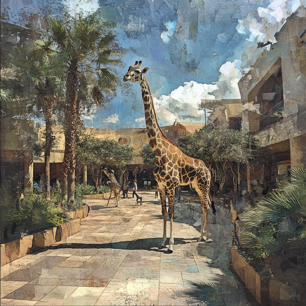 A painting of zoo with no animals or people.