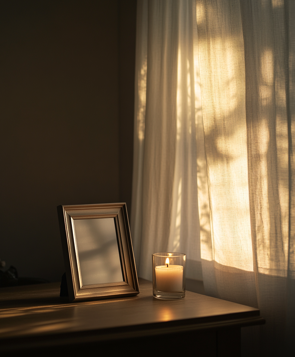 A peaceful moment captured in a photo frame.