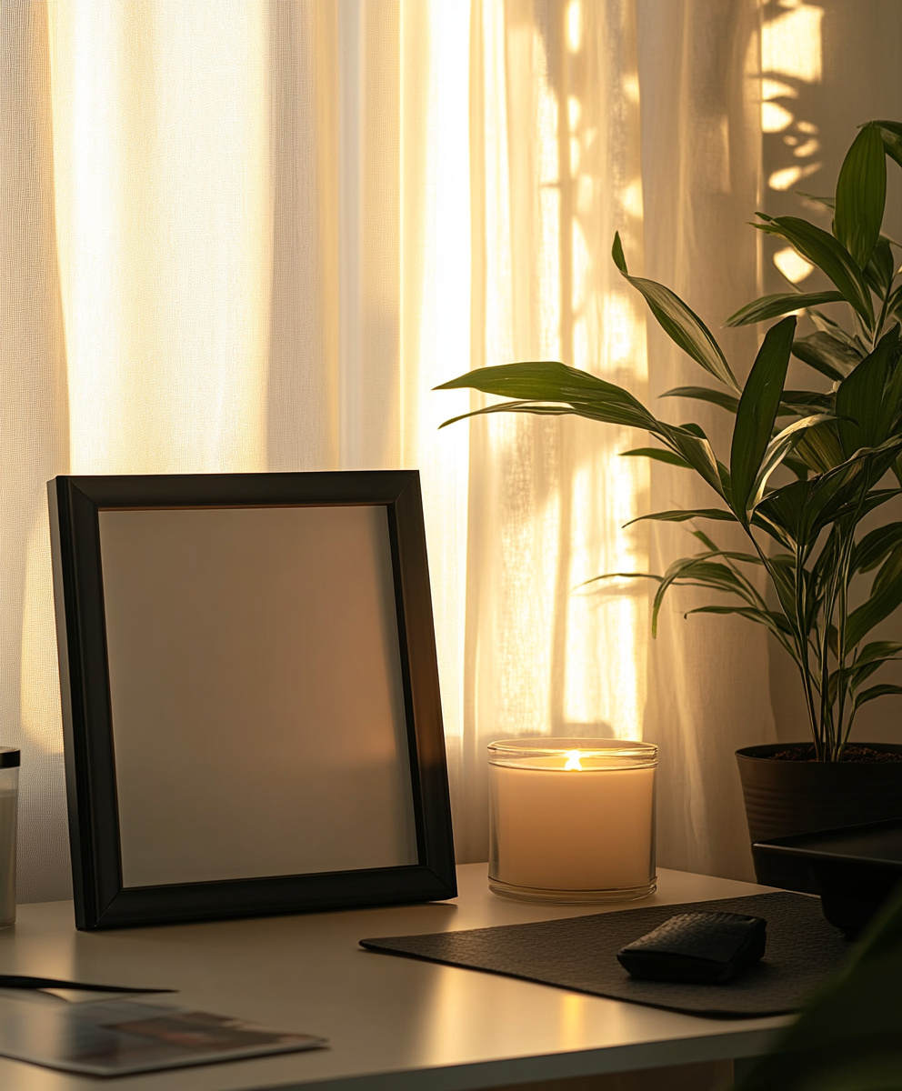 A peaceful moment in a cozy home office.