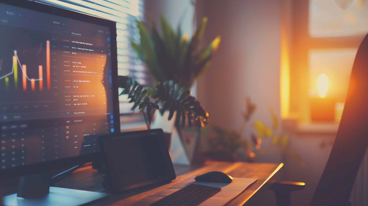 A peaceful office with digital dashboard on screen