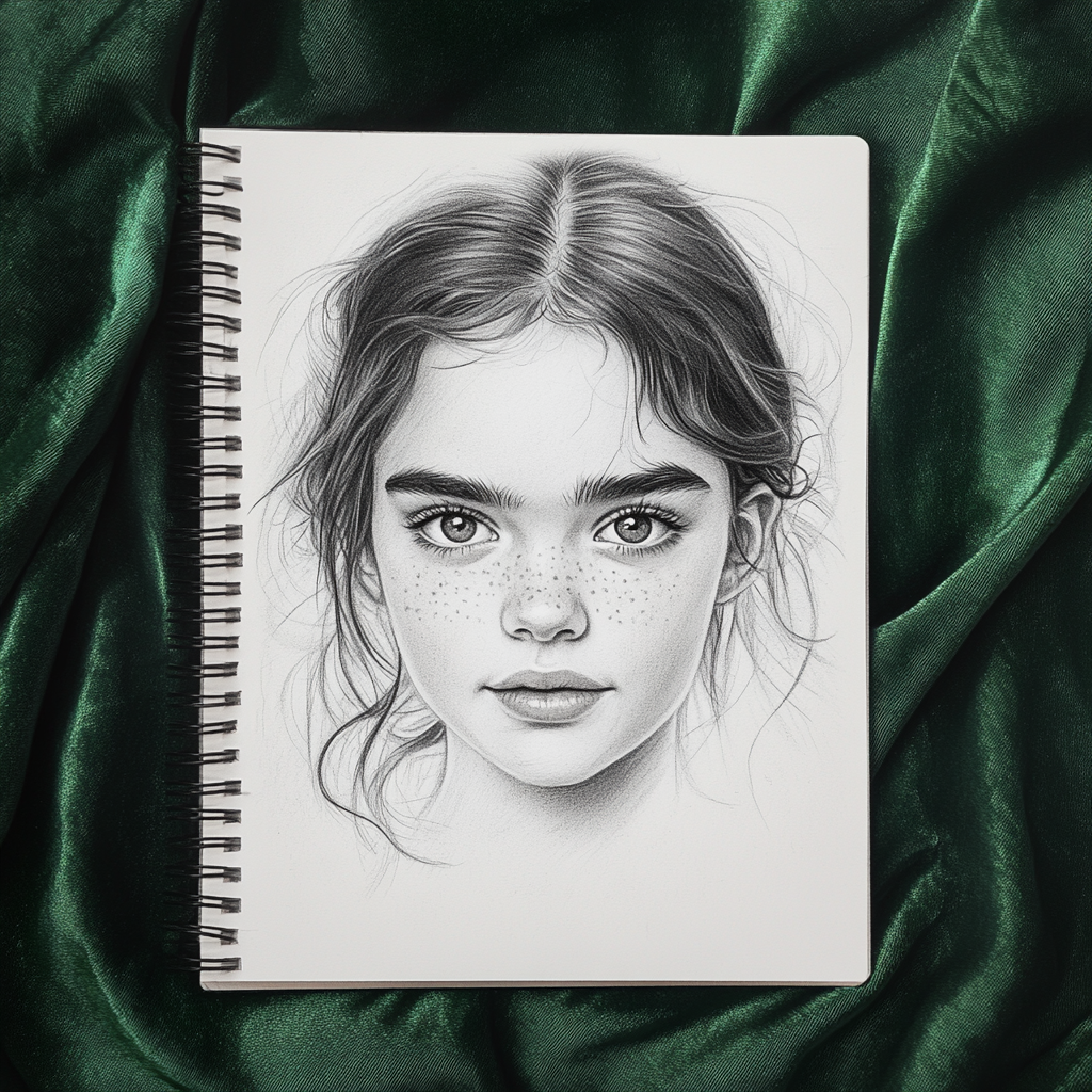 A pencil sketch of a 12-year-old girl